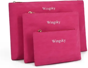 3 Pack Makeup Bag Set, Cosmetic Pouches for Purse, Portable and Stylish Travel Toiletry Bags for Women, Travel Cosmetic Bags for Women (C Rose Red, 12.6x9 inch)