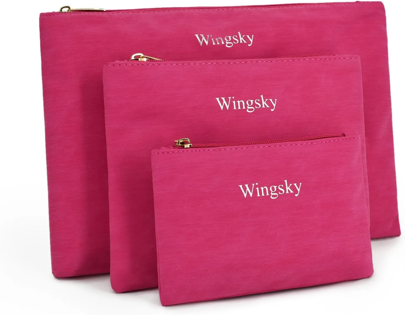 3 Pack Makeup Bag Set, Cosmetic Pouches for Purse, Portable and Stylish Travel Toiletry Bags for Women, Travel Cosmetic Bags for Women (C Rose Red, 12.6x9 inch)