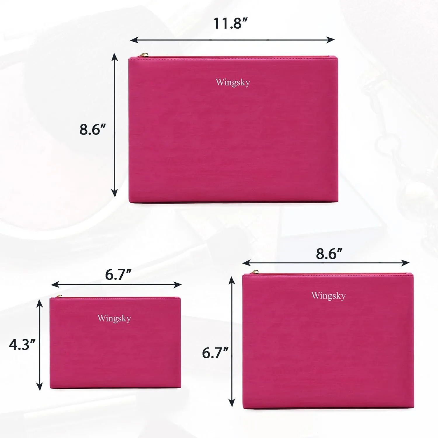 3 Pack Makeup Bag Set, Cosmetic Pouches for Purse, Portable and Stylish Travel Toiletry Bags for Women, Travel Cosmetic Bags for Women (C Rose Red, 12.6x9 inch)