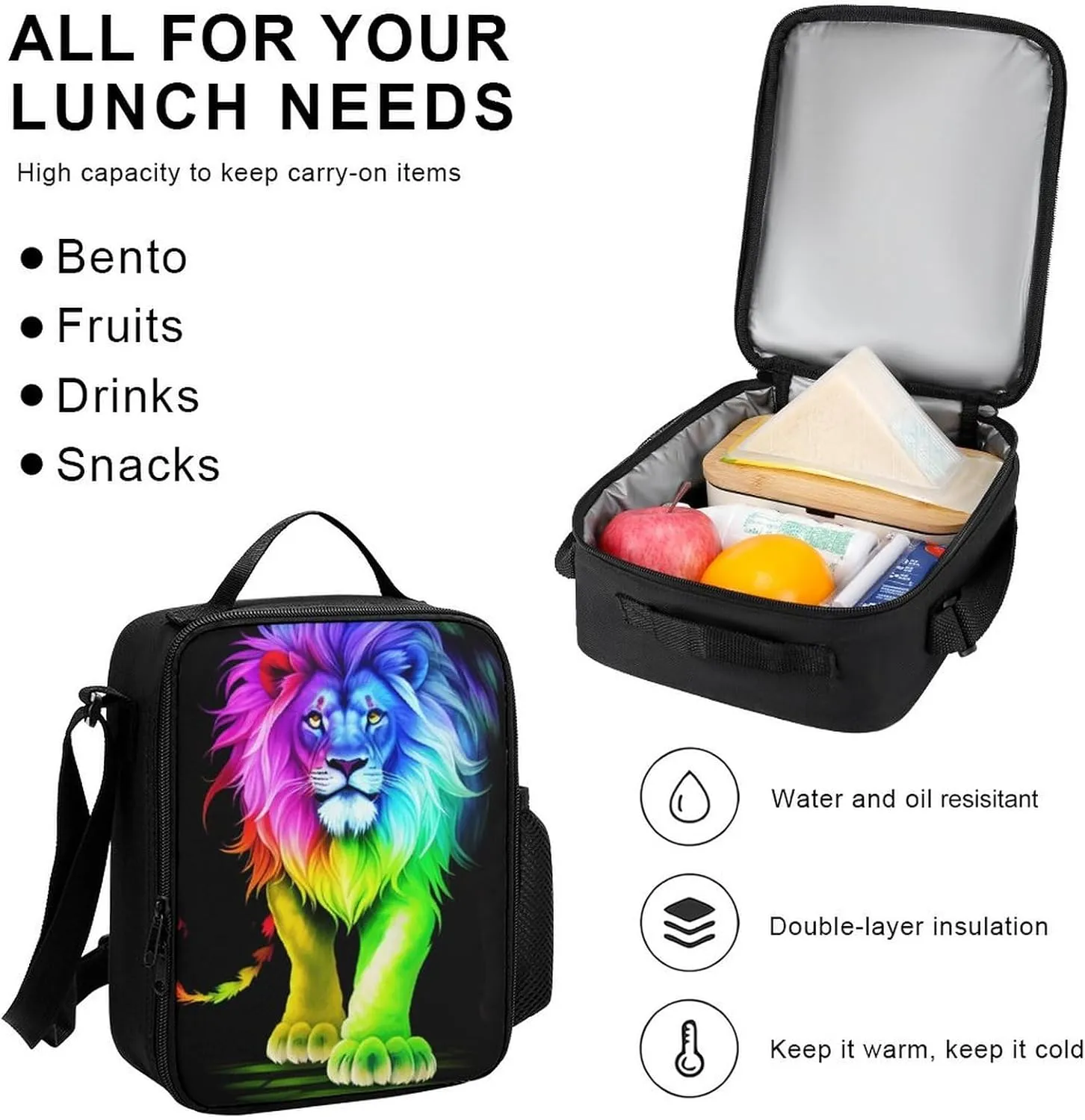 3 Piece Daypack Big Capacity Shoulder Bag Backpack for Travel Running - Cool Lion Colorful Fire Surreal Style Art, Adult, Travel Sport Backpack
