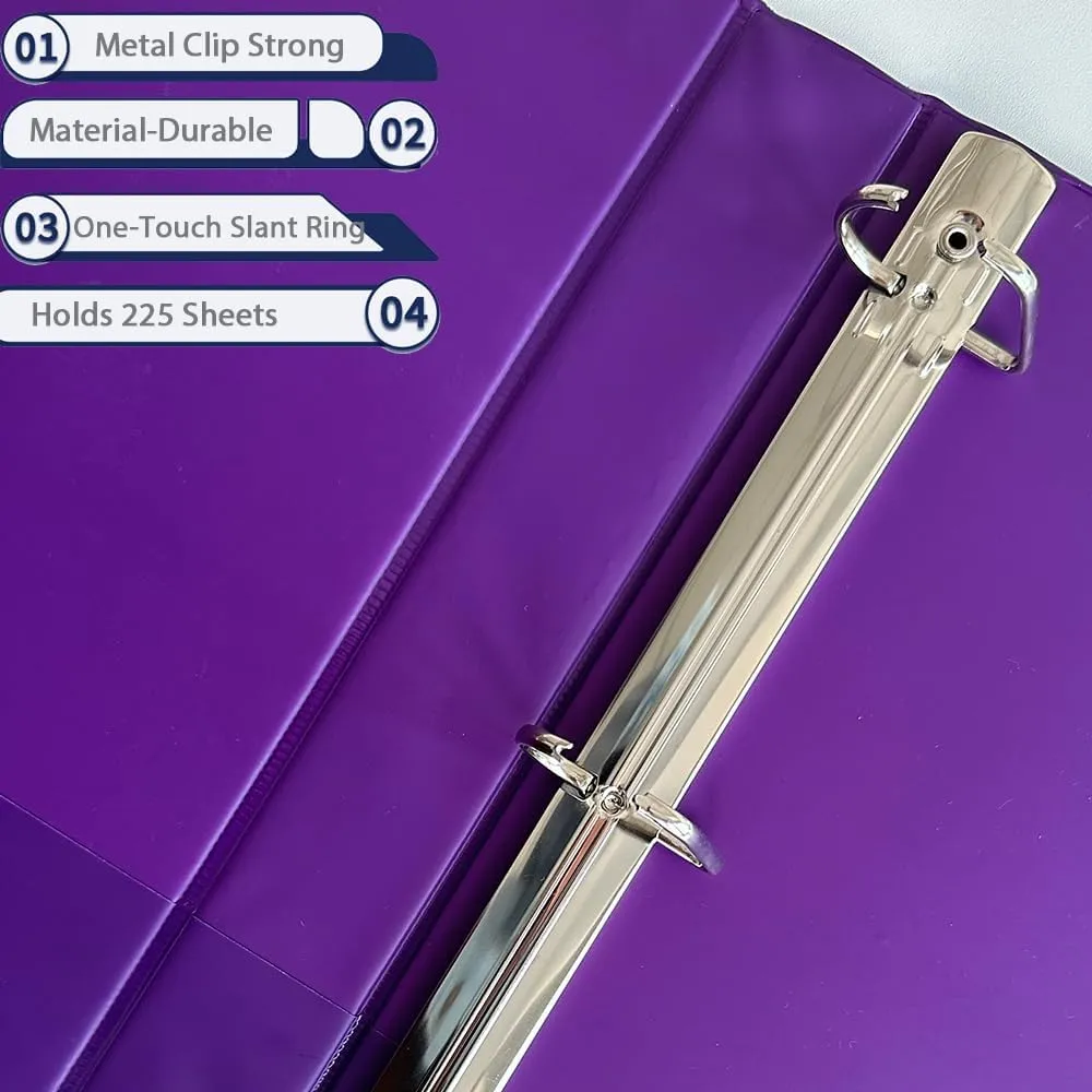 3 Ring Binders,1“ Slant D Ring Biner,One Touch Open D Ring,View Binders with Interior Pockets,Colorful,6 Pack