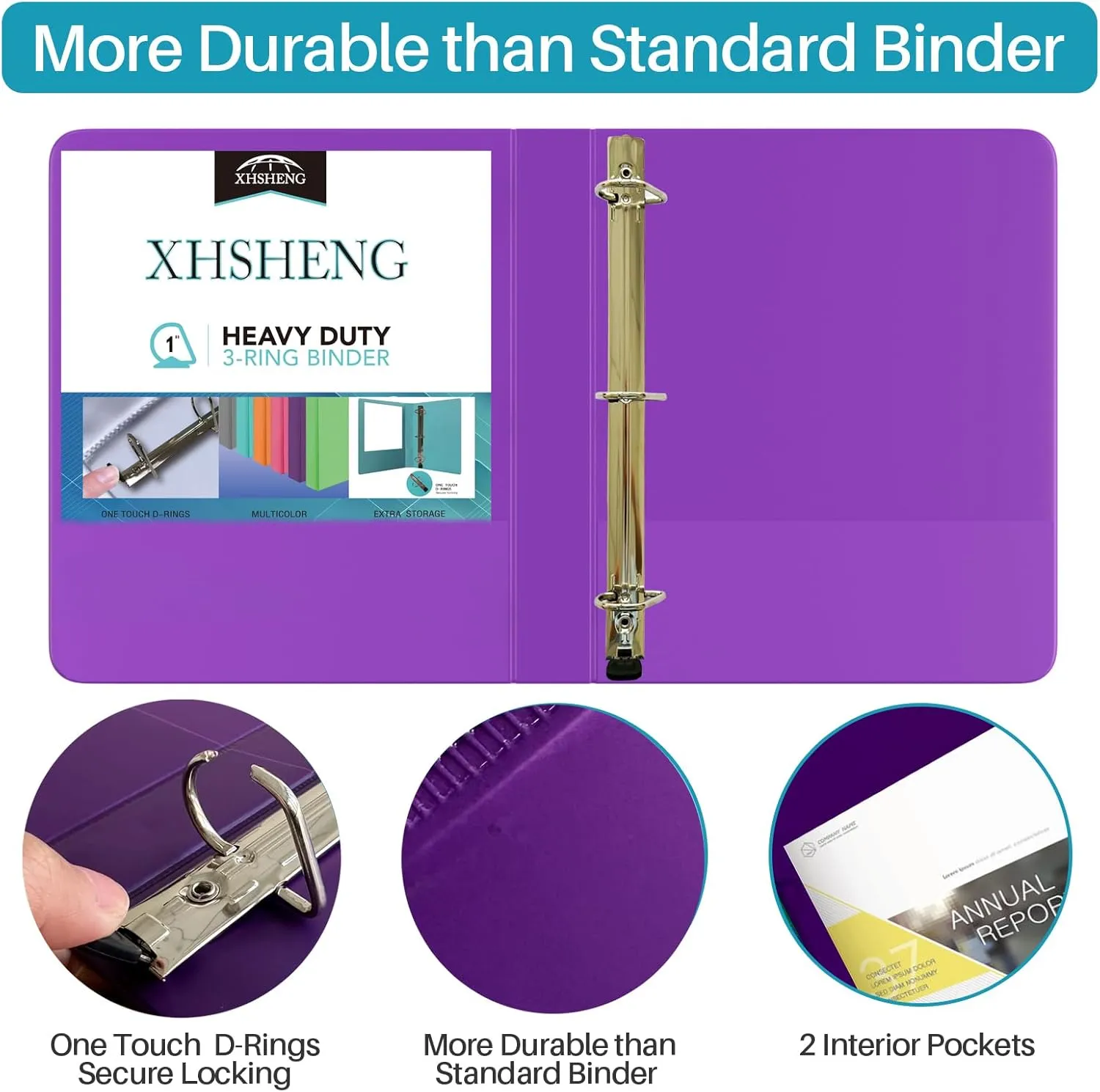 3 Ring Binders,1“ Slant D Ring Biner,One Touch Open D Ring,View Binders with Interior Pockets,Colorful,6 Pack