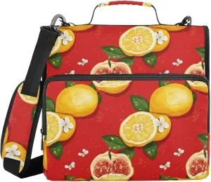 3 Rings 1.5 inch Organizer Binder with Handle and Removable Shoulder Strap Includes Zip Pocket Document Binder Organizer for Middle Student Cartoon Yuzu Fruit