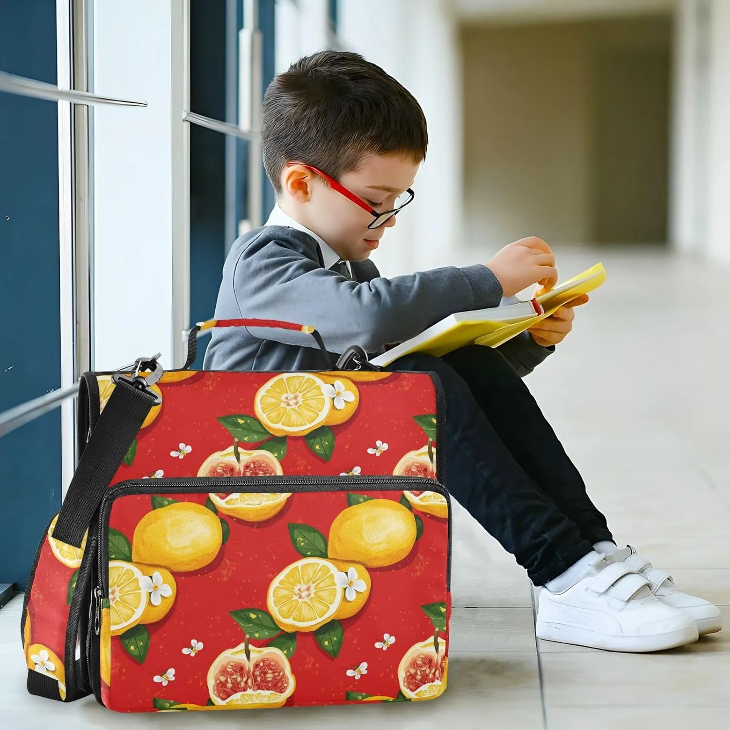 3 Rings 1.5 inch Organizer Binder with Handle and Removable Shoulder Strap Includes Zip Pocket Document Binder Organizer for Middle Student Cartoon Yuzu Fruit