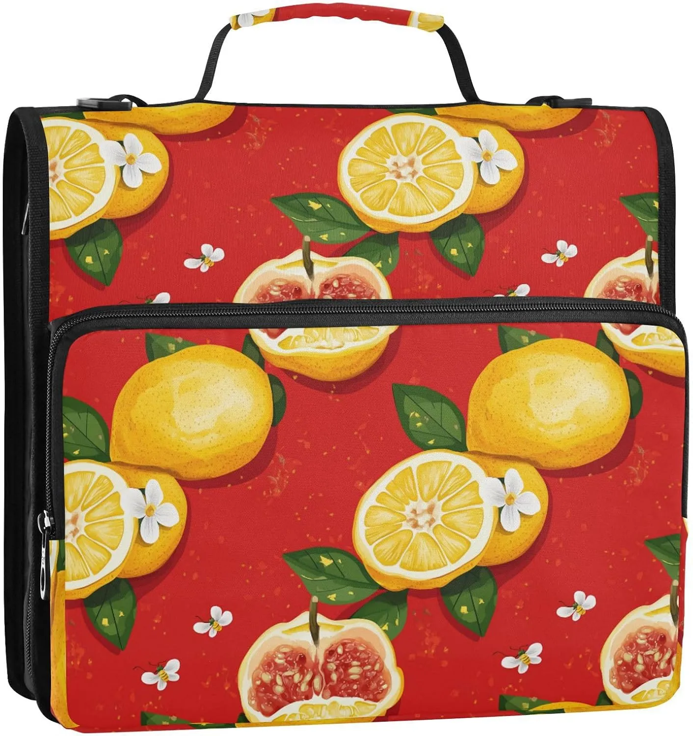 3 Rings 1.5 inch Organizer Binder with Handle and Removable Shoulder Strap Includes Zip Pocket Document Binder Organizer for Middle Student Cartoon Yuzu Fruit