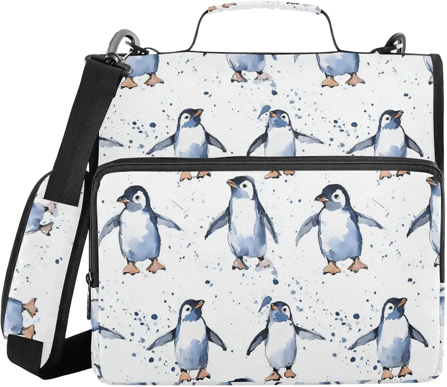 3 Rings Binder Zipper with Strap Includes Zip Pocket Document Organizer Bag for Middle Student Cute Penguin