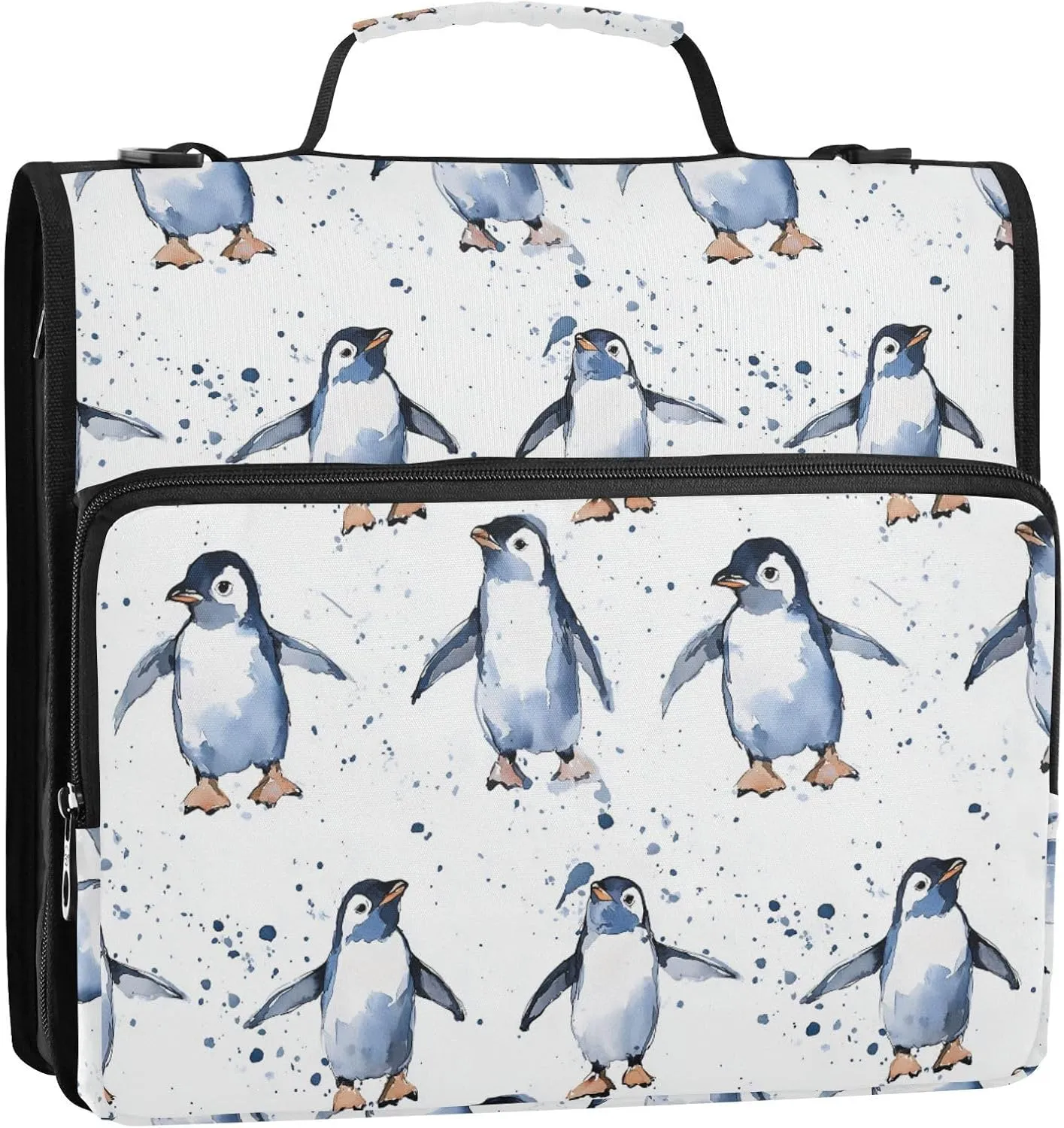 3 Rings Binder Zipper with Strap Includes Zip Pocket Document Organizer Bag for Middle Student Cute Penguin