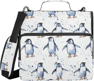 3 Rings Binder Zipper with Strap Includes Zip Pocket Document Organizer Bag for Middle Student Cute Penguin