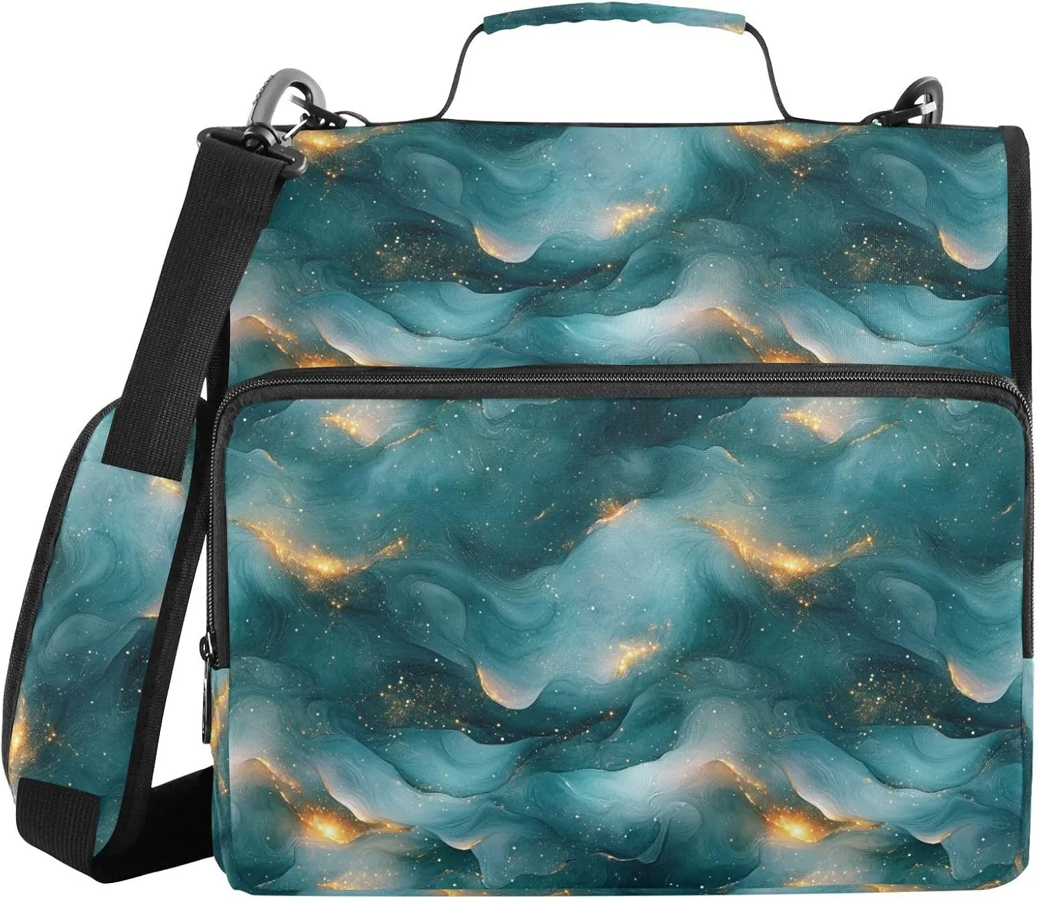 3 Rings Sturdy Zipper Binder with Handle and Removable Shoulder Strap Includes Zip Pocket Document Organizer for School and Office Rose Gold Teal Green