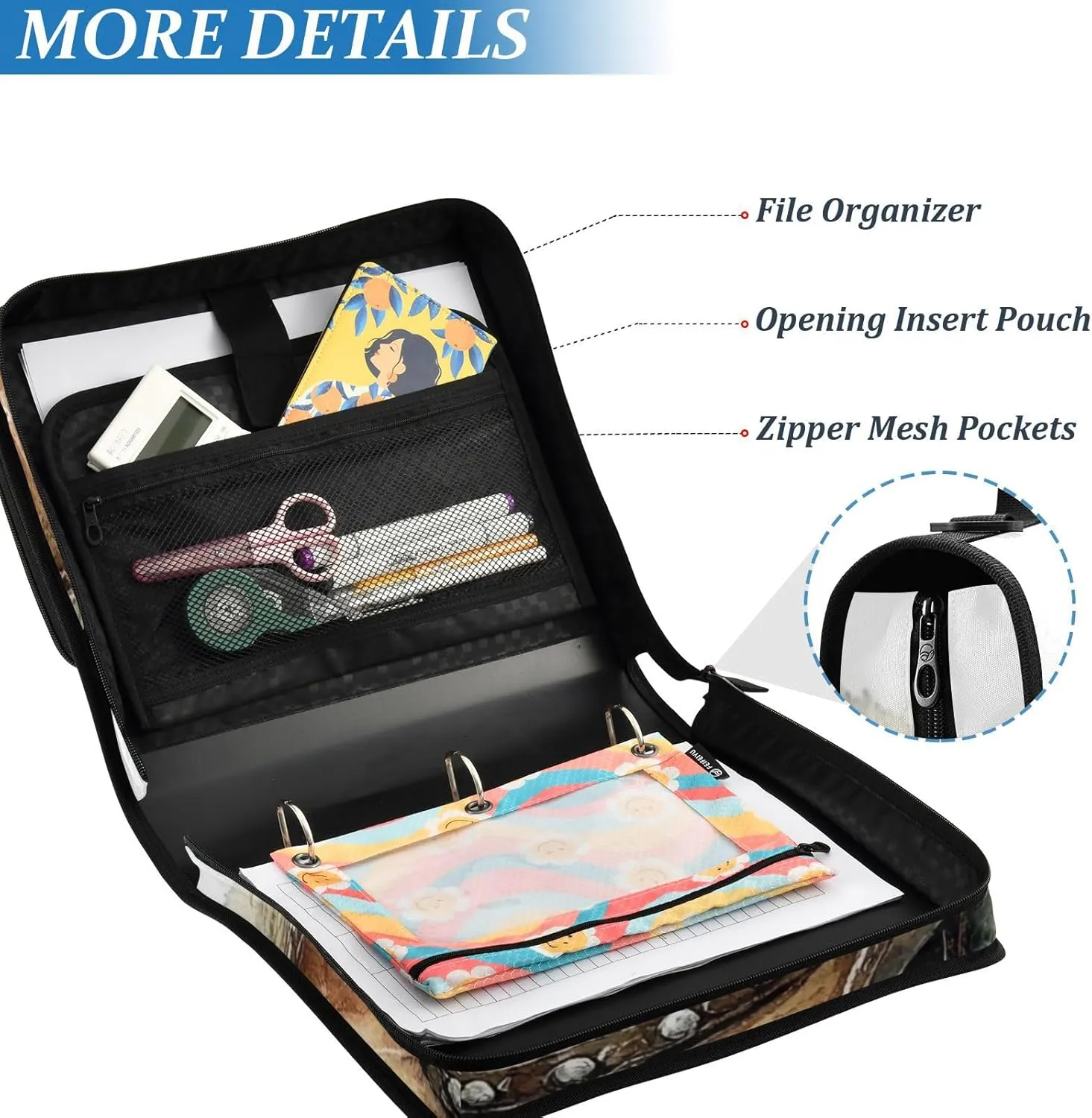 3 Rings Zipper Binder with Shoulder Strap Easy to Carry Document Organizer Bag for School/Office Western Cowboy Hat Vast Wilderness