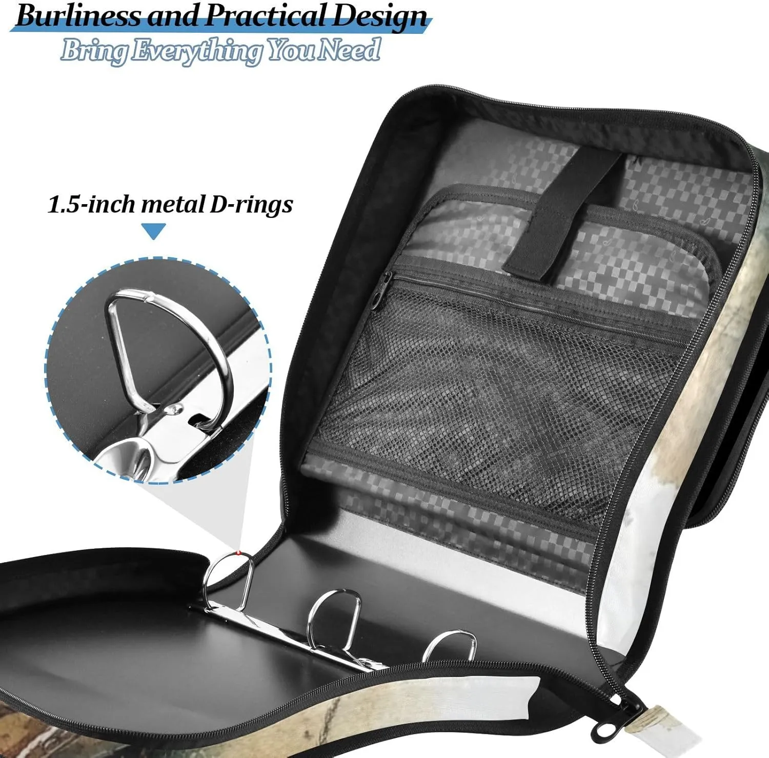 3 Rings Zipper Binder with Shoulder Strap Easy to Carry Document Organizer Bag for School/Office Western Cowboy Hat Vast Wilderness