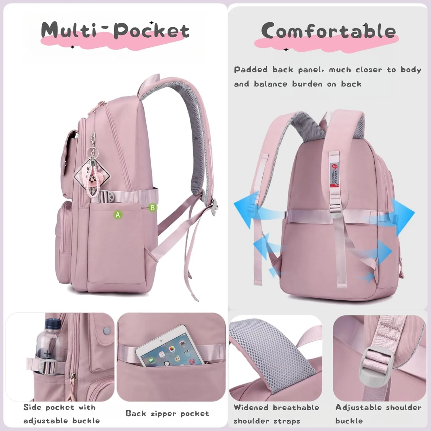3Pcs Black Backpack for Teen Girls with Lunchbox, School Bag Girls Backpack Bookbag for Kids, Black