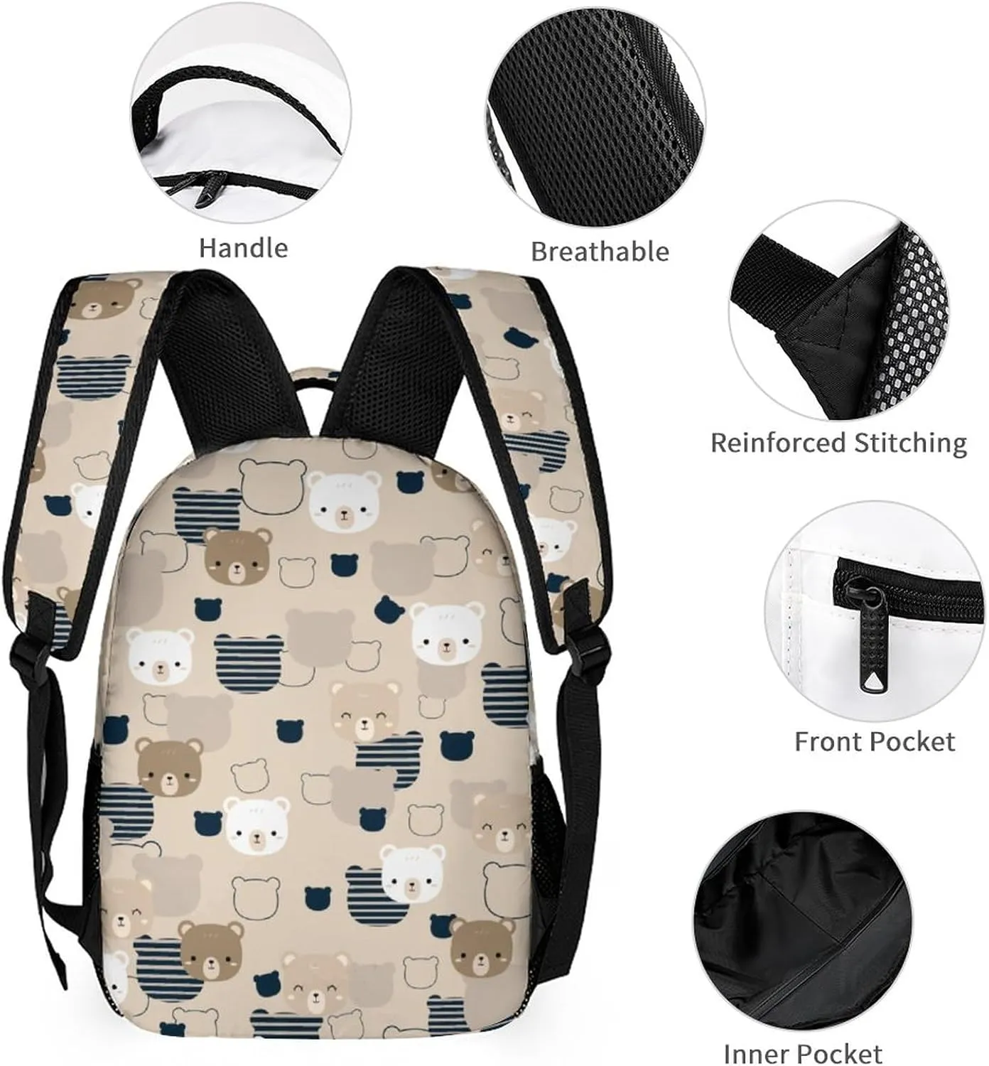 3PCS Cartoon Bear Backpack Set, Lightweight Durable Daypack Cute Laptop Bag with Lunch Bags, Stylish Shoulders Backpack with Multiple Pocketsk(Cartoon Bear)