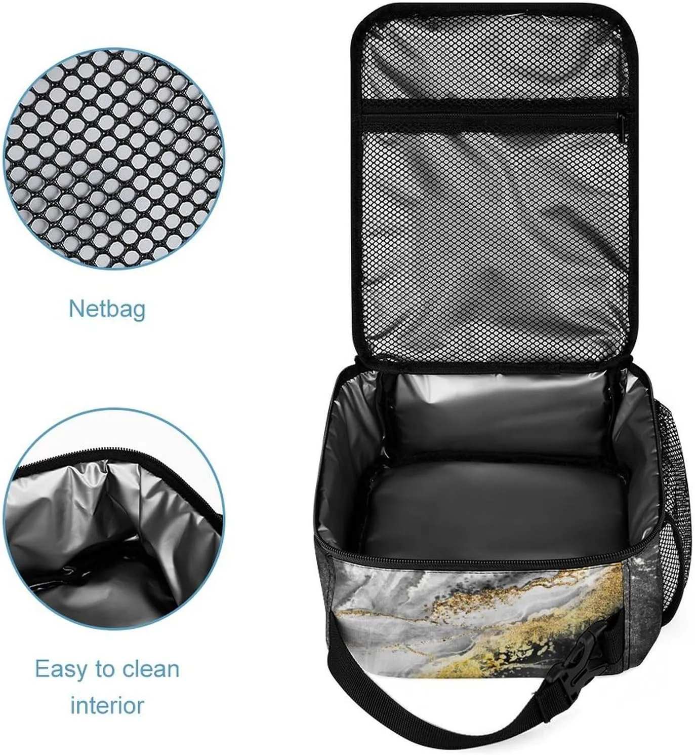 3PCS Marble Backpack Set, Lightweight Durable Daypack Cute Laptop Bag with Lunch Bags, Stylish Shoulders Backpack with Multiple Pockets(Black Marble)