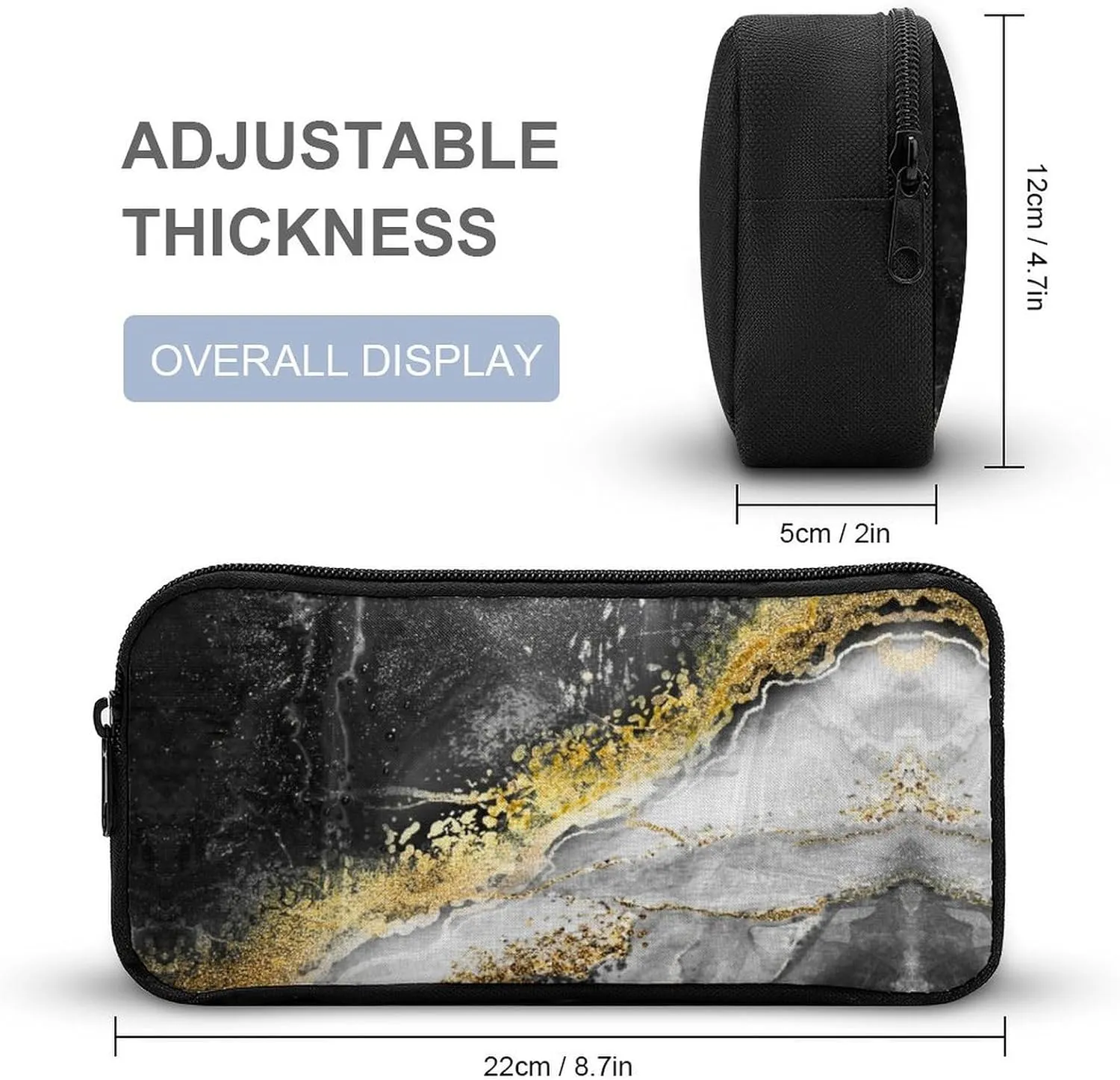 3PCS Marble Backpack Set, Lightweight Durable Daypack Cute Laptop Bag with Lunch Bags, Stylish Shoulders Backpack with Multiple Pockets(Black Marble)