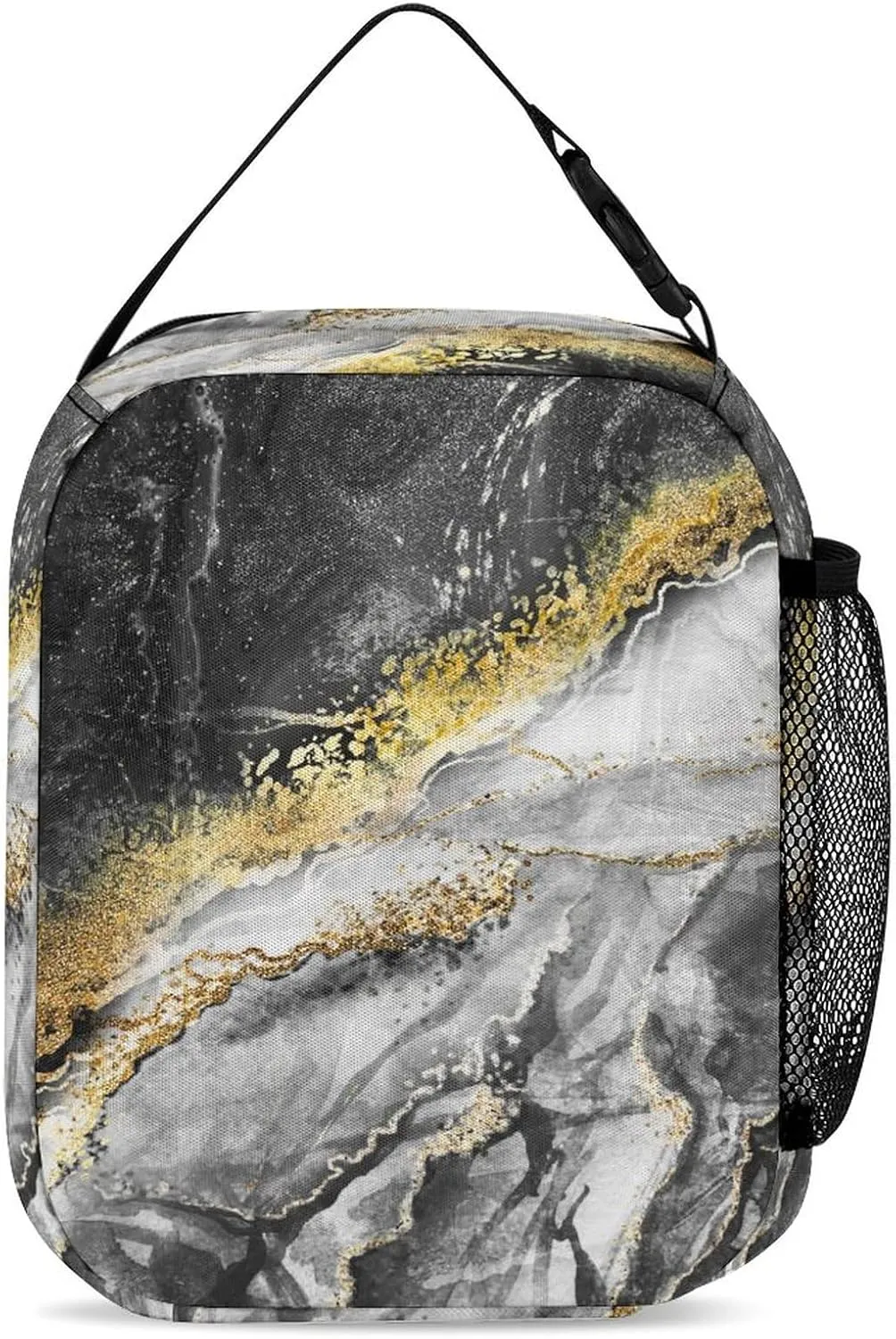 3PCS Marble Backpack Set, Lightweight Durable Daypack Cute Laptop Bag with Lunch Bags, Stylish Shoulders Backpack with Multiple Pockets(Black Marble)