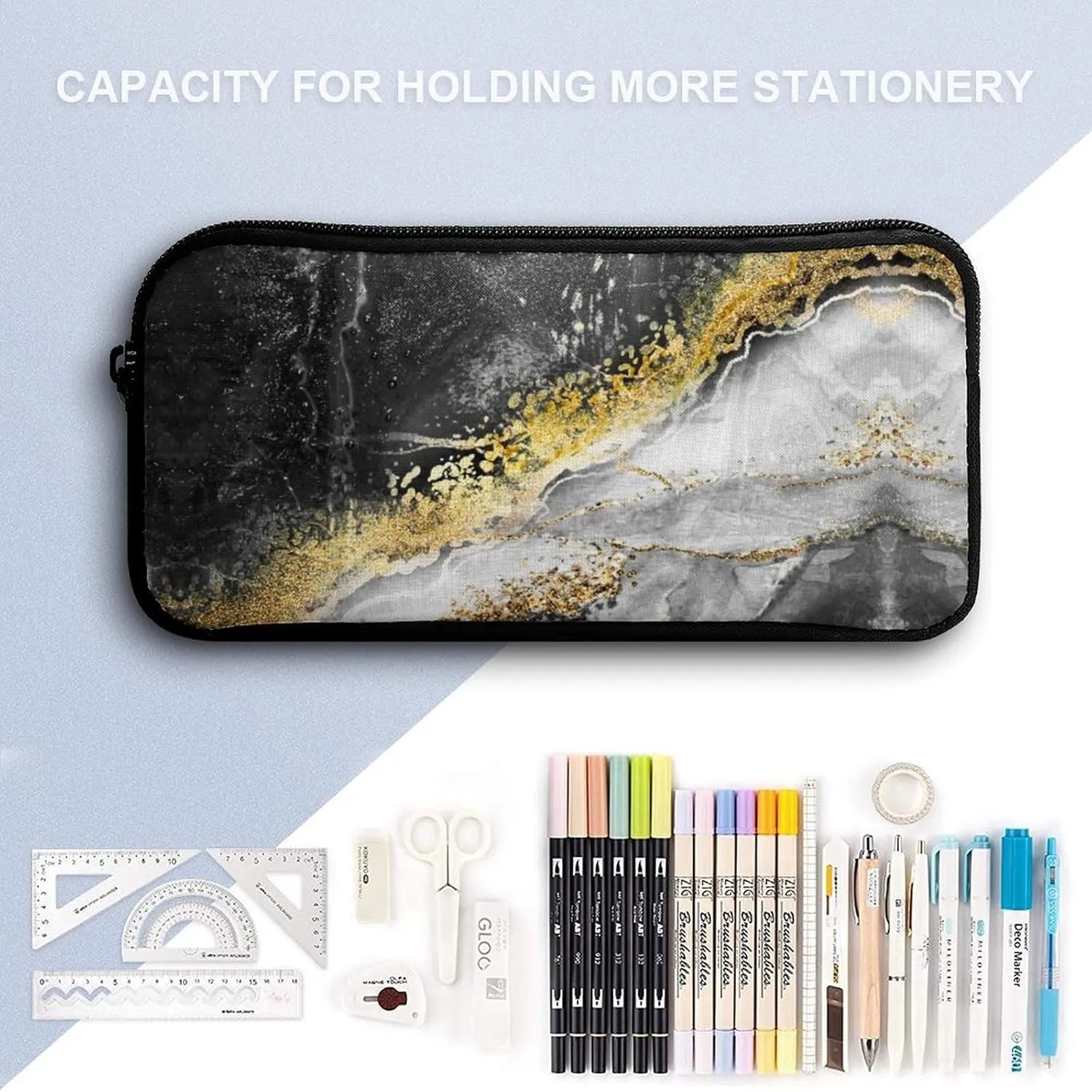 3PCS Marble Backpack Set, Lightweight Durable Daypack Cute Laptop Bag with Lunch Bags, Stylish Shoulders Backpack with Multiple Pockets(Black Marble)