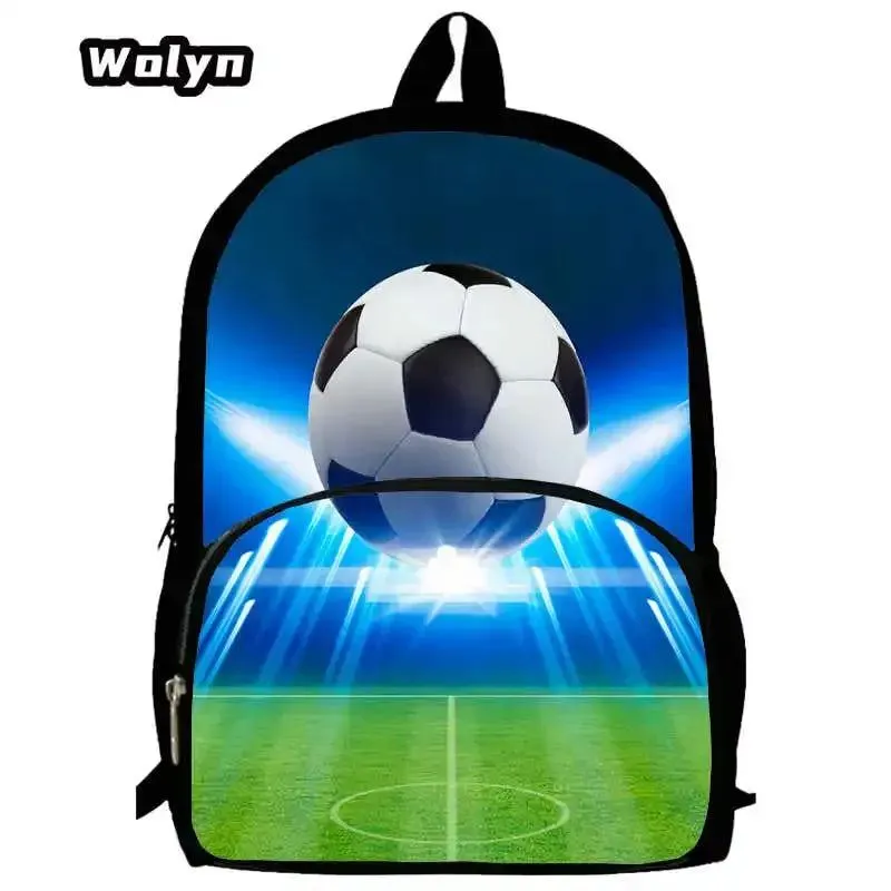 3Pcs Set 3D Soccer Printed School Backpack with Shoulder Bags Pencil Case for Grade 1-3,Large Football School Bags for Boys
