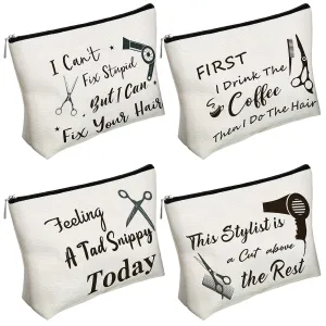 4 Pieces Hairdresser Cosmetology Graduation Gift Hairdresser Cosmetic Bag Hair Stylist Makeup Bag Funny Hair Dresser Travel Case Inspirational Stylist Gift for Women