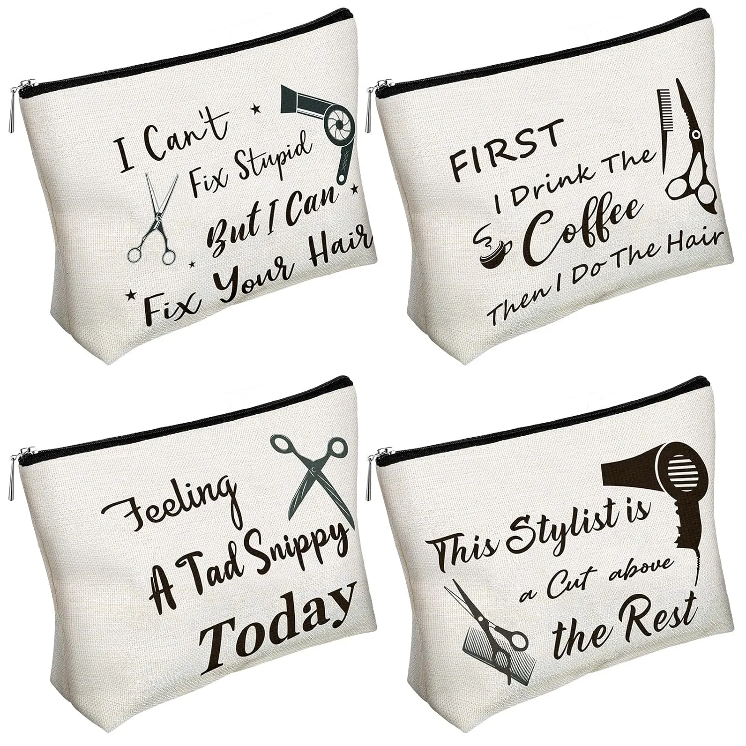 4 Pieces Hairdresser Cosmetology Graduation Gift Hairdresser Cosmetic Bag Hair Stylist Makeup Bag Funny Hair Dresser Travel Case Inspirational Stylist Gift for Women