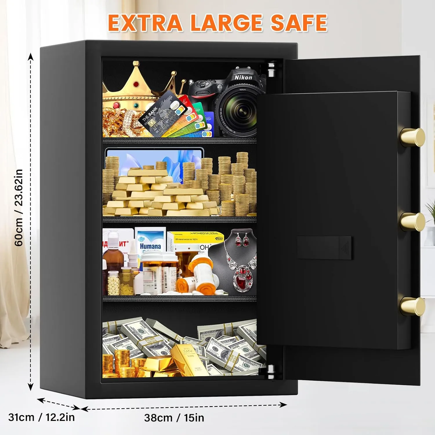 4.2 Cuft Large Fireproof Safe Box for HOME USE, Digital Home Security Safe with Programmable Keypad and Spare Keys, Document Safe Fireproof Waterproof, Anti-Theft Fire Safe Box for Home Office