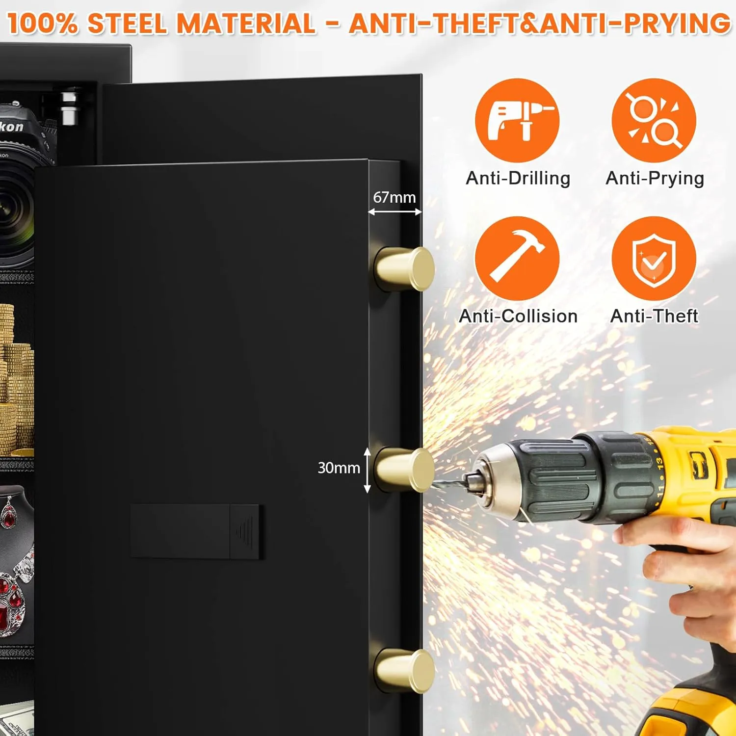 4.2 Cuft Large Fireproof Safe Box for HOME USE, Digital Home Security Safe with Programmable Keypad and Spare Keys, Document Safe Fireproof Waterproof, Anti-Theft Fire Safe Box for Home Office