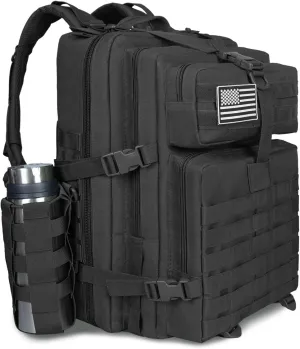 45L Military Tactical Backpack For Men Highland Assault Large Army Pack 3 Day Molle Bug Out Bag With Water Cup Bag Outdoor Camping Hiking Daypack Black Rucksack