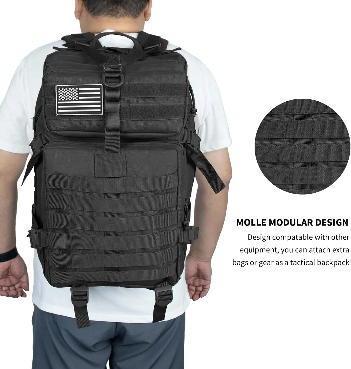 45L Military Tactical Backpack For Men Highland Assault Large Army Pack 3 Day Molle Bug Out Bag With Water Cup Bag Outdoor Camping Hiking Daypack Black Rucksack