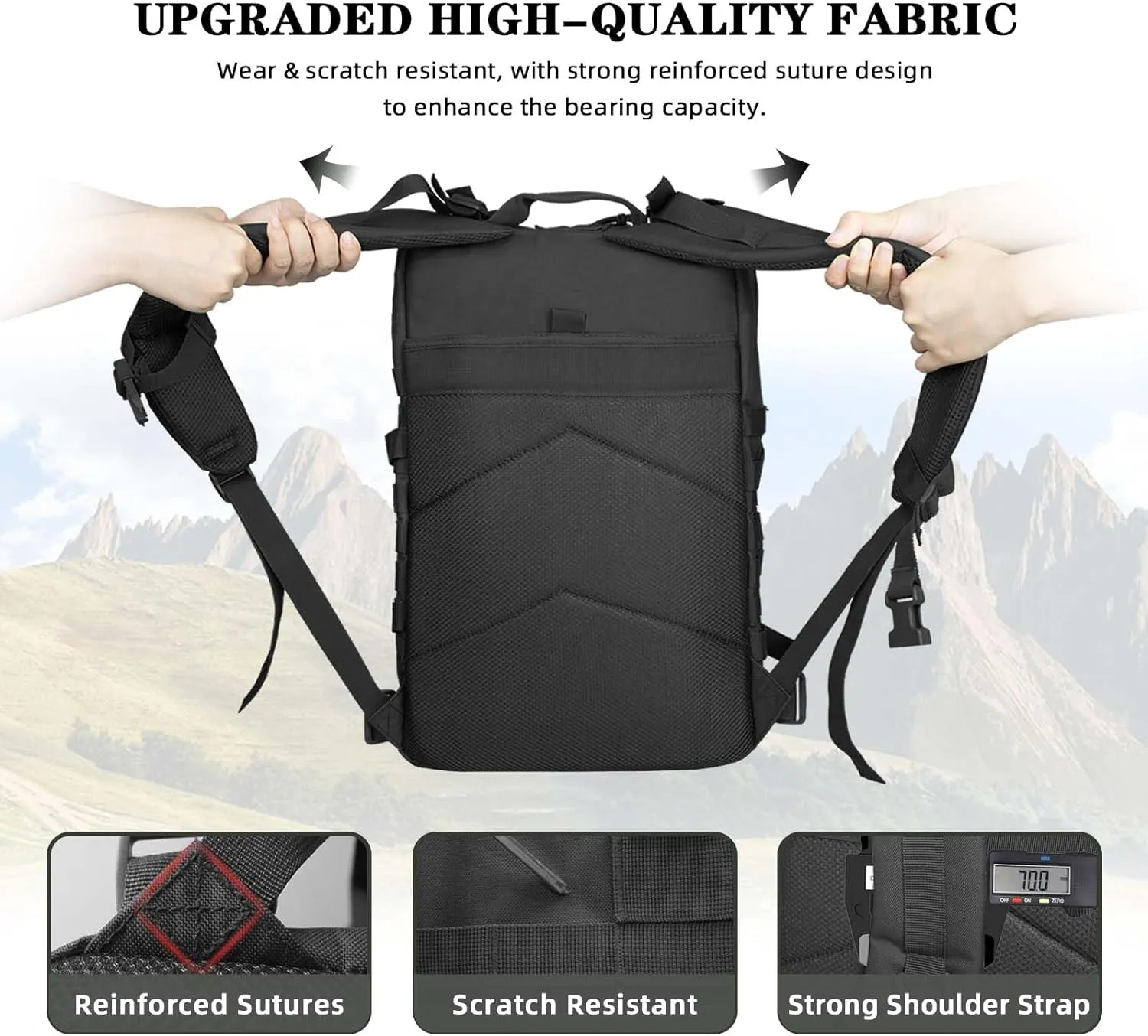 45L Military Tactical Backpack For Men Highland Assault Large Army Pack 3 Day Molle Bug Out Bag With Water Cup Bag Outdoor Camping Hiking Daypack Black Rucksack