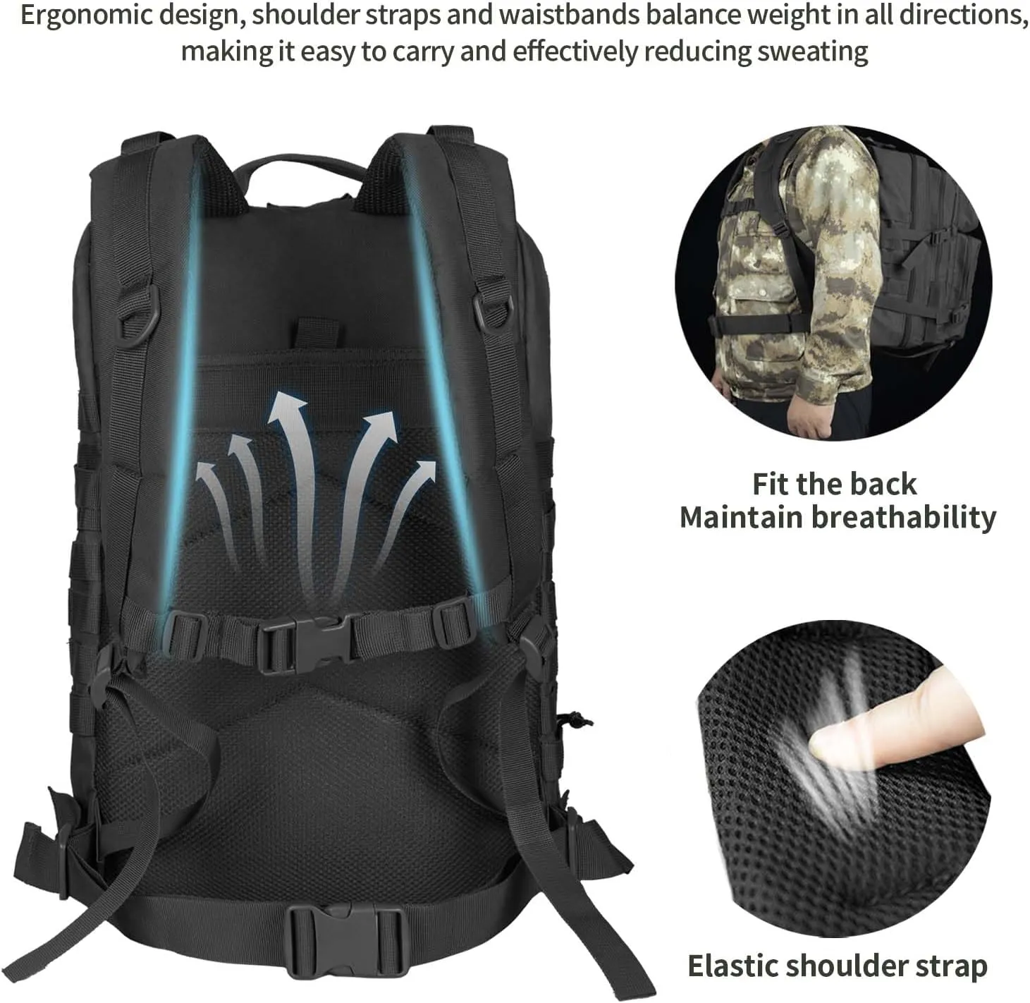 45L Military Tactical Backpack For Men Highland Assault Large Army Pack 3 Day Molle Bug Out Bag With Water Cup Bag Outdoor Camping Hiking Daypack Black Rucksack