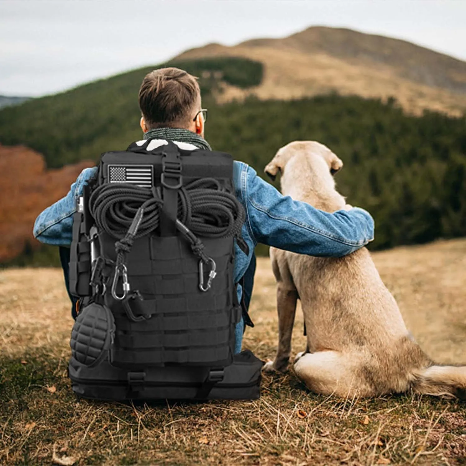 45L Military Tactical Backpack For Men Highland Assault Large Army Pack 3 Day Molle Bug Out Bag With Water Cup Bag Outdoor Camping Hiking Daypack Black Rucksack