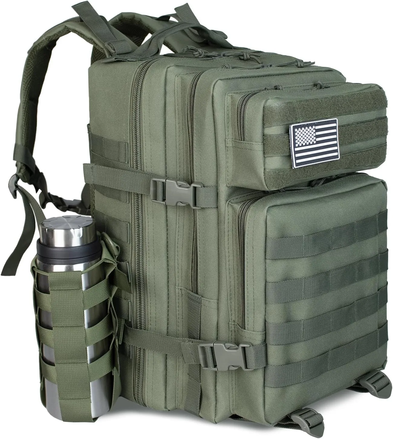 45L Tactical Backpack For Men Highland Assault Large Army Pack 3 Day Molle Bug Out Bag With Water Cup Bag Outdoor Camping Hiking Daypack Military Rucksack Green