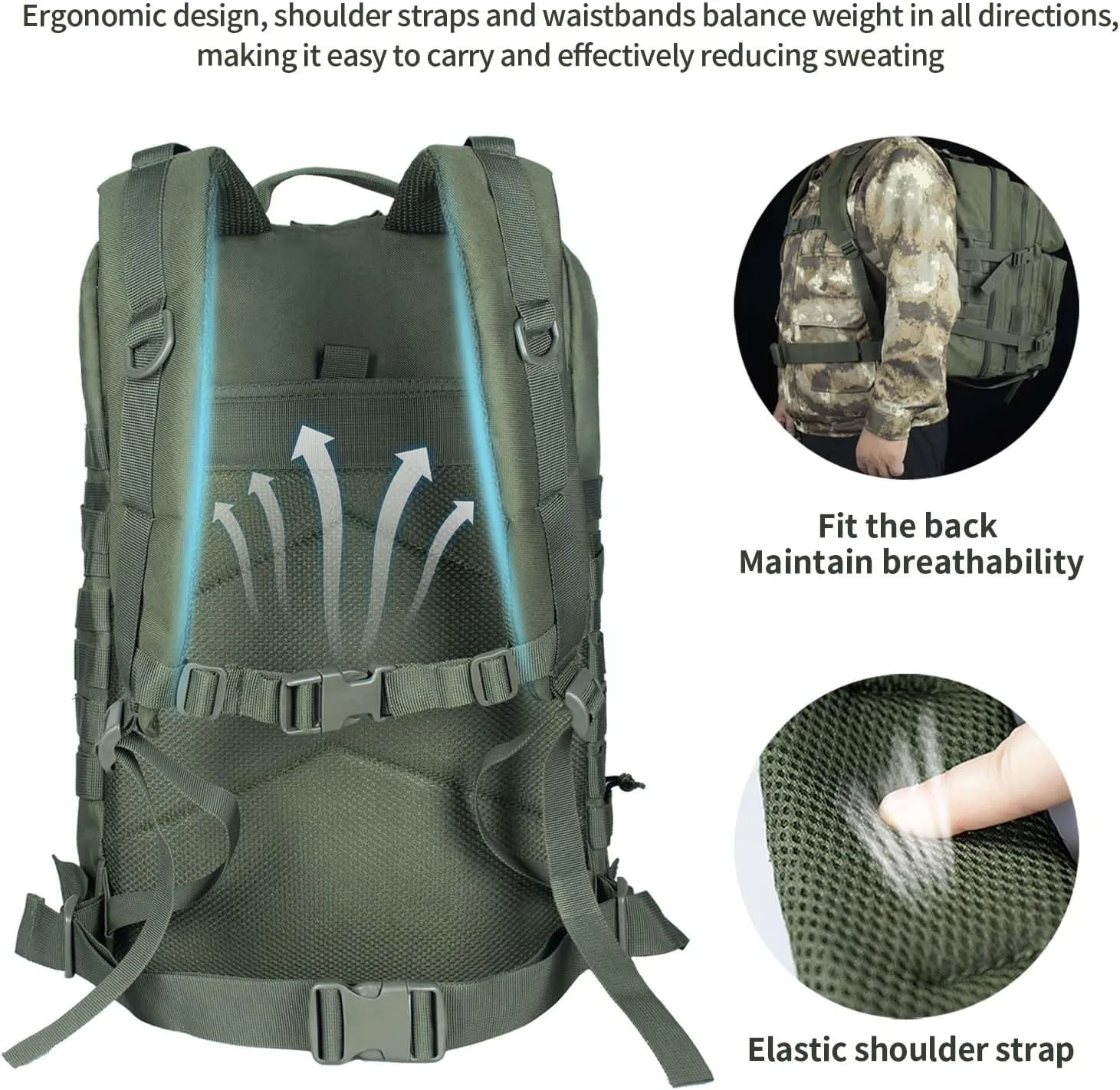 45L Tactical Backpack For Men Highland Assault Large Army Pack 3 Day Molle Bug Out Bag With Water Cup Bag Outdoor Camping Hiking Daypack Military Rucksack Green