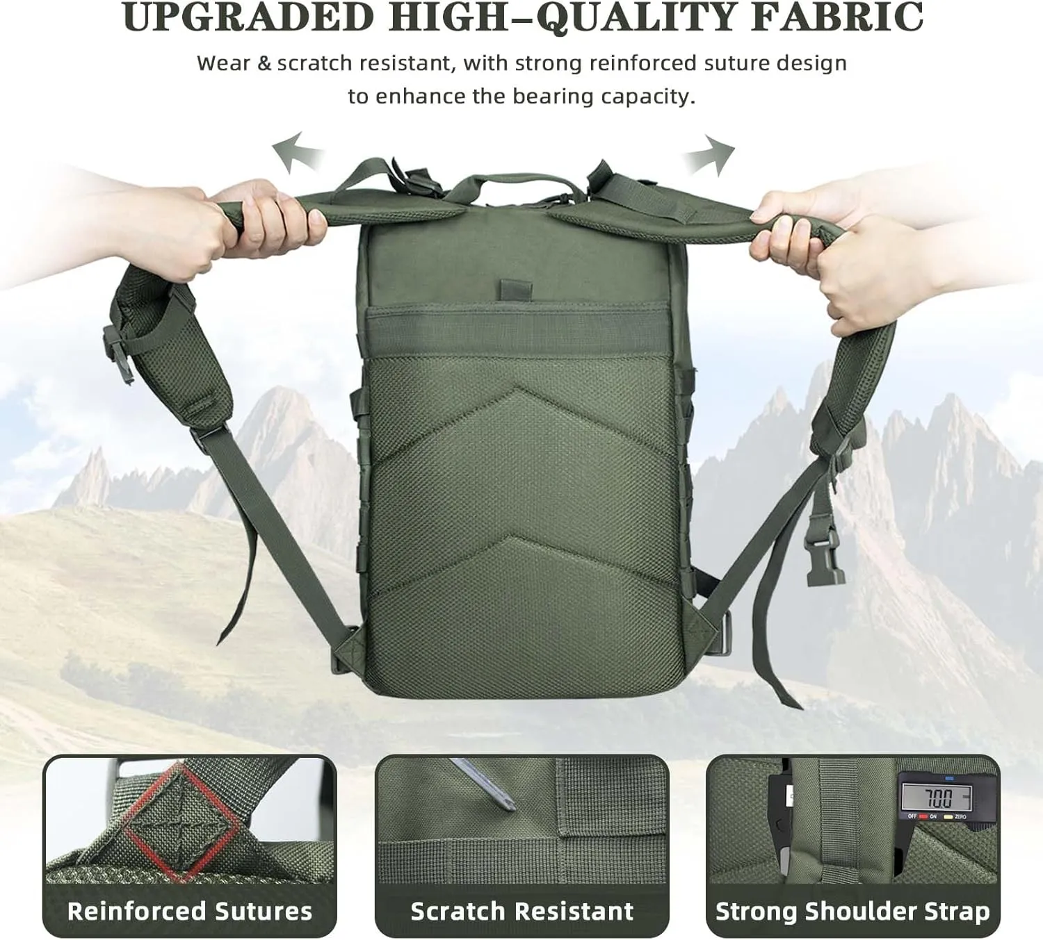 45L Tactical Backpack For Men Highland Assault Large Army Pack 3 Day Molle Bug Out Bag With Water Cup Bag Outdoor Camping Hiking Daypack Military Rucksack Green