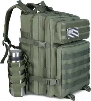 45L Tactical Backpack For Men Highland Assault Large Army Pack 3 Day Molle Bug Out Bag With Water Cup Bag Outdoor Camping Hiking Daypack Military Rucksack Green