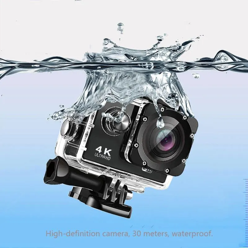 4K Action Camera with WiFi, HD Waterproof Sports Camera, Underwater Diving Camcorder with Remote Control, Wide Angle Lens, for Outdoor Adventure and Extreme Sports (Grey)
