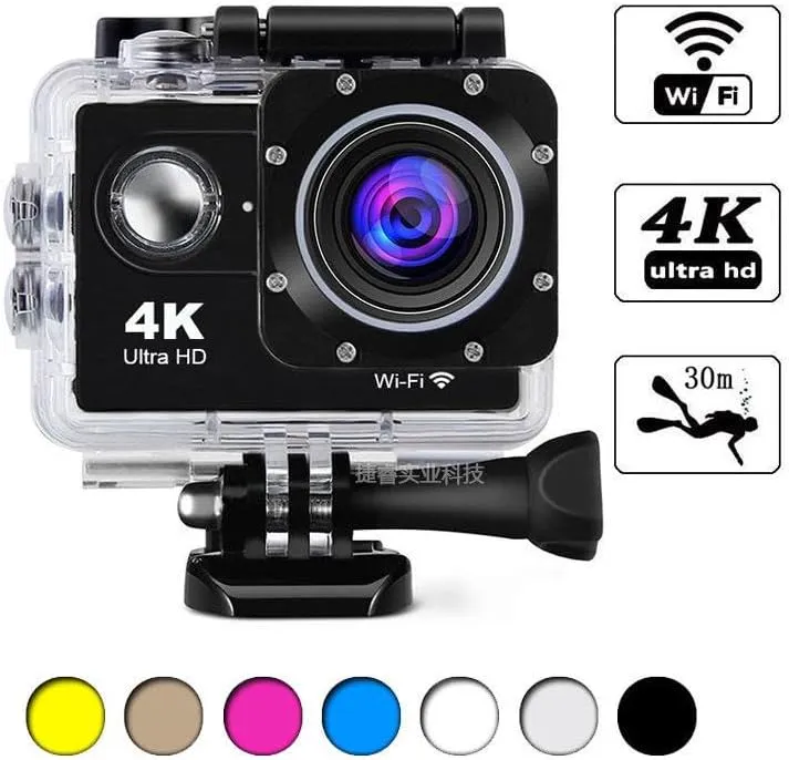 4K Action Camera with WiFi, HD Waterproof Sports Camera, Underwater Diving Camcorder with Remote Control, Wide Angle Lens, for Outdoor Adventure and Extreme Sports (Grey)