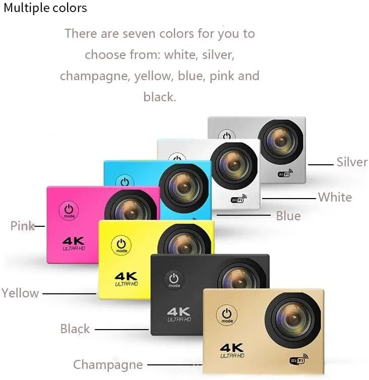 4K Action Camera with WiFi, HD Waterproof Sports Camera, Underwater Diving Camcorder with Remote Control, Wide Angle Lens, for Outdoor Adventure and Extreme Sports (Grey)
