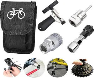 5 in 1 Bike Repair Kit - Cassette Remover, Bottom Bracket Tool, Chain Breaker, Cutter - Black Tool Bag for Shimano, Sram, Campagnolo