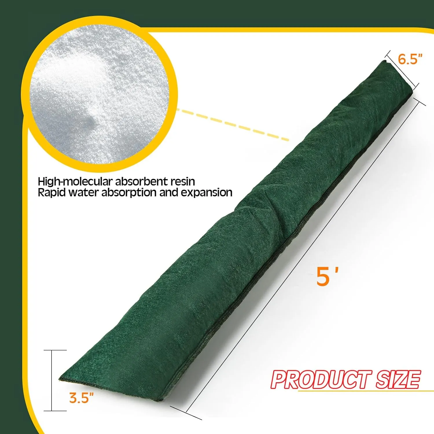 5 Pcs Water Barrier 5 ft x 6.5 Inch Flood Barriers for Home Reusable Absorbent Flooding Prevention Barriers Sandless Sandbags for Home Door Garage Basement