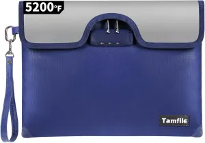 5200°F Fireproof Money Bag with Lock, Water Fireproof Document Bag with Zipper, 8 Layers Fire Insulation, Fireproof Safe Storage Pouch with Lock for Cash, Passport, Certificate(10" x 13", Blue)