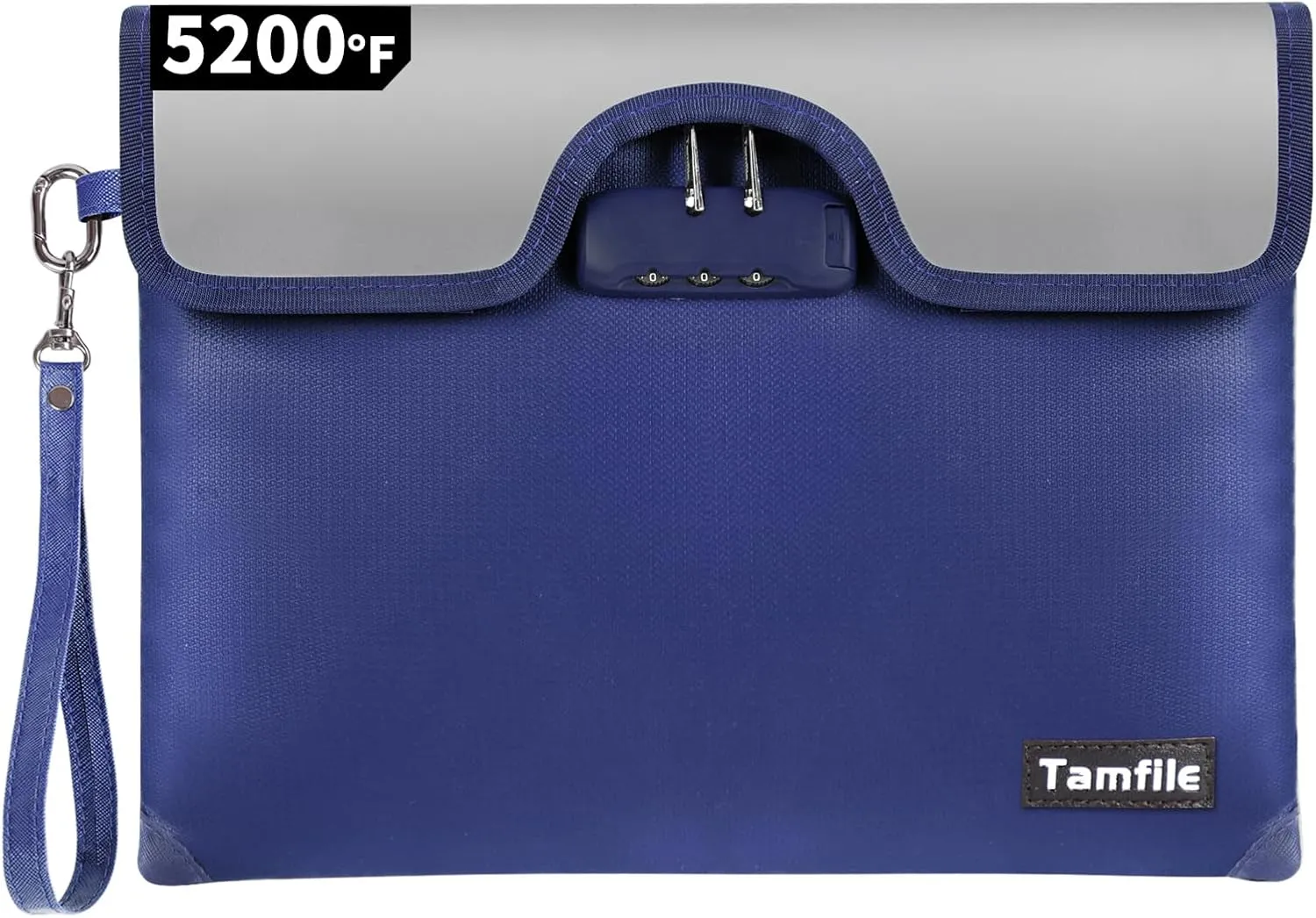 5200°F Fireproof Money Bag with Lock, Water Fireproof Document Bag with Zipper, 8 Layers Fire Insulation, Fireproof Safe Storage Pouch with Lock for Cash, Passport, Certificate(10" x 13", Blue)