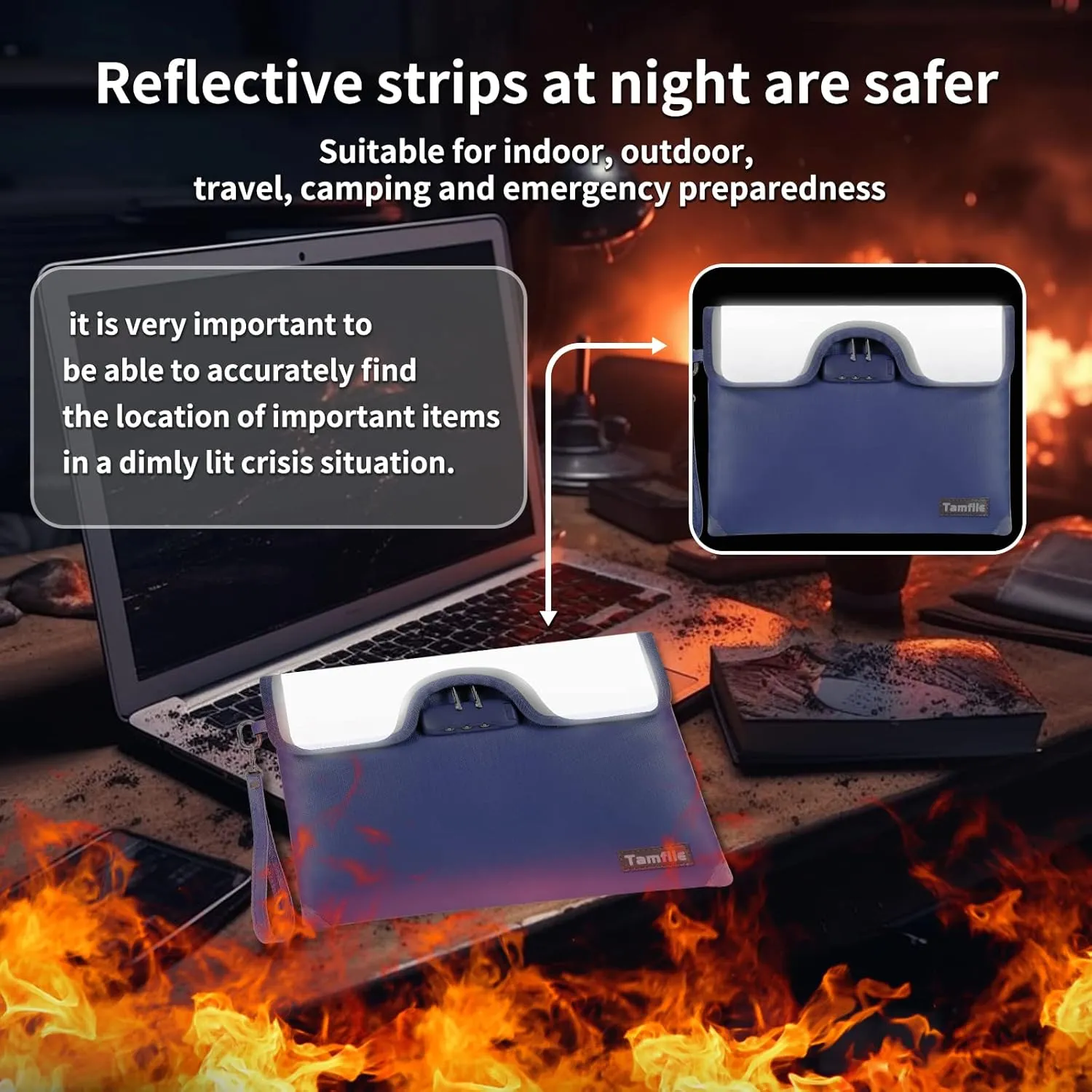 5200°F Fireproof Money Bag with Lock, Water Fireproof Document Bag with Zipper, 8 Layers Fire Insulation, Fireproof Safe Storage Pouch with Lock for Cash, Passport, Certificate(10" x 13", Blue)