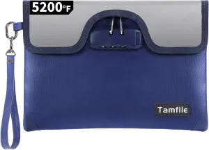 5200°F Fireproof Money Bag with Lock, Water Fireproof Document Bag with Zipper, 8 Layers Fire Insulation, Small Fireproof Safe Storage Pouch with Lock for Cash, Passport, (8.3" x 11", Blue)