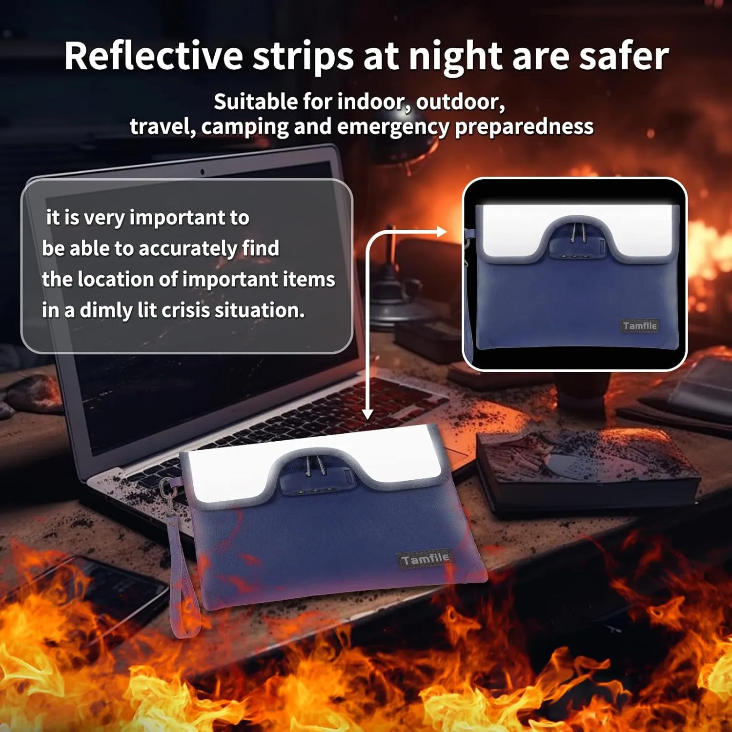 5200°F Fireproof Money Bag with Lock, Water Fireproof Document Bag with Zipper, 8 Layers Fire Insulation, Small Fireproof Safe Storage Pouch with Lock for Cash, Passport, (8.3" x 11", Blue)