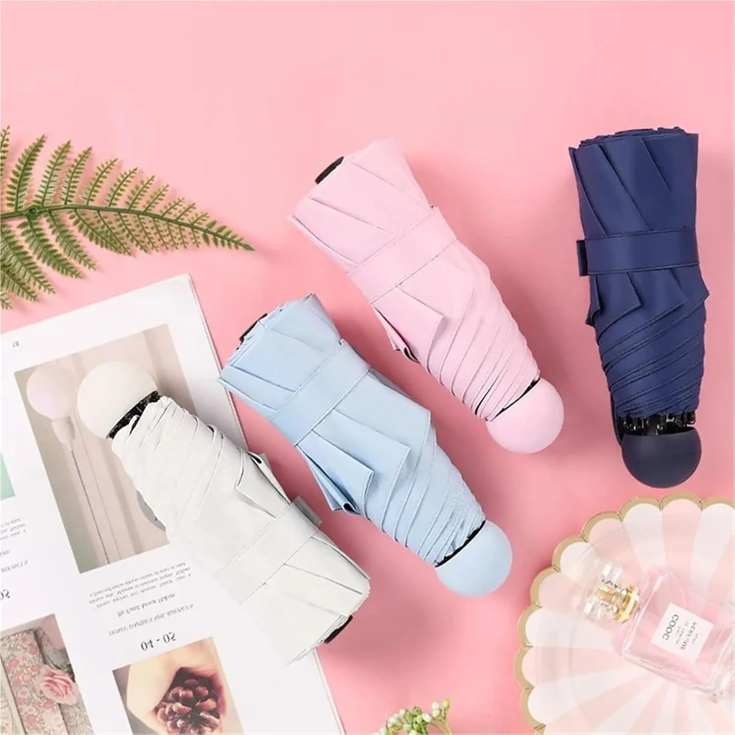 6-Rib Umbrella with Storage Bag, Uv Protection Umbrella, Small and Portable, Suitable for Commuting, Travel and Photo