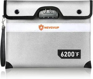 6200F Fireproof Document Safe with Lock, Upgraded Fireproof Money Bag with Zipper/Reflective Strip, 9 Layers of Heat Insulated Materials, Water Resistant