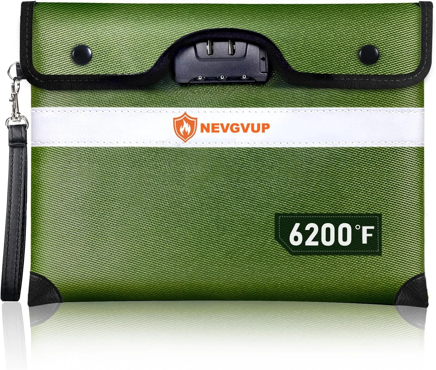 6200F Fireproof Money Bag With Lock, Upgraded Fireproof W. Zipper/Reflective Strip, 9 Layers of Heat Insulated Materials, Water Resistant for Cash, A5 Documents