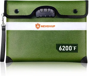 6200F Fireproof Money Bag With Lock, Upgraded Fireproof W. Zipper/Reflective Strip, 9 Layers of Heat Insulated Materials, Water Resistant for Cash, A5 Documents