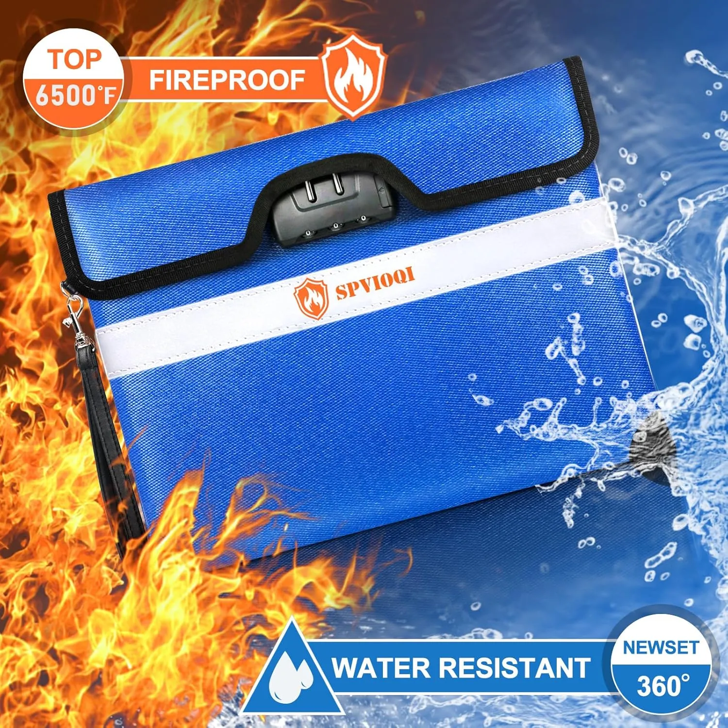 6500°F Fireproof Document Bag with Lock, Upgraded Fireproof Money Bag for Cash w. Zipper/Reflective Strip, 10Layers of Heat Insulated Materials, Water Resistant Fireproof Bag for Documents, Fire Bag
